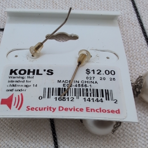 Kohl's Silver and Cream Earrings with Pearls and Textured Beads - Picture 2 of 4